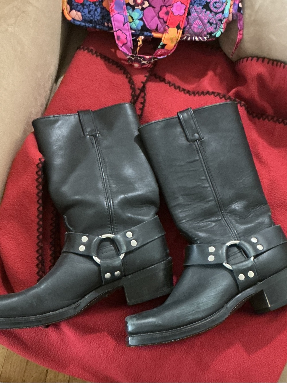 Classic Black Leather Harness Boots